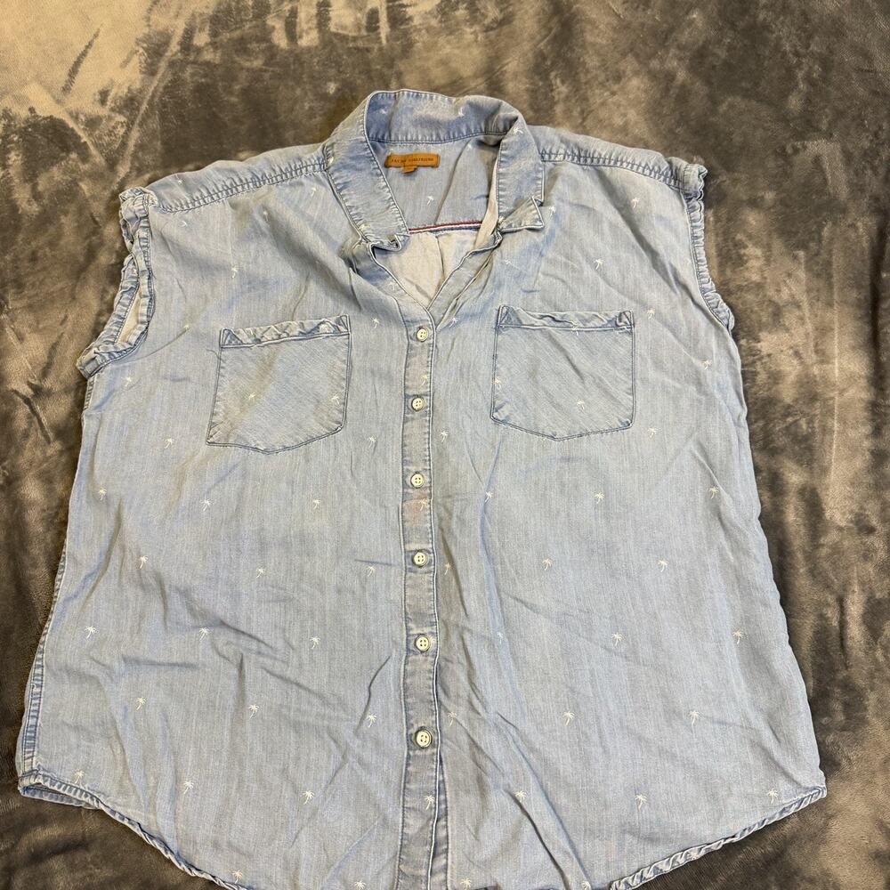 Jachs Girlfriend Womens XL Tencel Lyocell Chambray Sleeveless Palm Tree Shirt